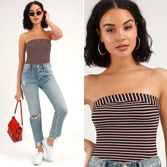 Intimately Free People Show Me Black Ribbed Striped Tube Top in Black Combo - Picture 1 of 7